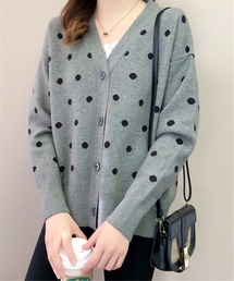 ドット柄 ニットカーディガン