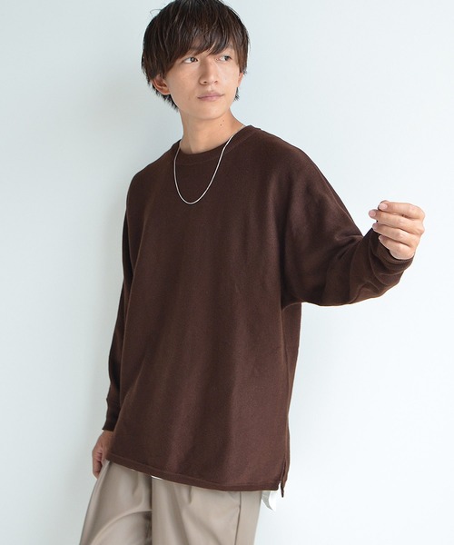 MinoriTY（マイノリティ）の「【MinoriTY】ビッグシルエットミラノリブ編みニット クルーネックセーター メンズ 春服 冬服 ルーズシルエット ルーズフィット オーバーサイズ バルーンスリーブ インナー（ニット/セーター・メンズ・モカ/ブルー/ラベンダー/ライトグレー/オフホワイト/ブラック系その他/ブラウン系その他/ベージュ系その他/ブルー系その他/ダークラベンダー/グレー系その他/グリーン/アイボリー/ベージュ/カーキ/ブラウン/ワイン/パープル/チャコール/ブラック・S/M/L）」の8枚目の写真