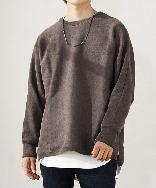 MinoriTY（マイノリティ）の「【MinoriTY】ビッグシルエットミラノリブ編みニット クルーネックセーター メンズ 春服 冬服 ルーズシルエット ルーズフィット オーバーサイズ バルーンスリーブ インナー（ニット/セーター・メンズ・モカ/ブルー/ラベンダー/ライトグレー/オフホワイト/ブラック系その他/ブラウン系その他/ベージュ系その他/ブルー系その他/ダークラベンダー/グレー系その他/グリーン/アイボリー/ベージュ/カーキ/ブラウン/ワイン/パープル/チャコール/ブラック・S/M/L）」の9枚目の写真