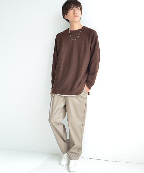 MinoriTY（マイノリティ）の「【MinoriTY】ビッグシルエットミラノリブ編みニット クルーネックセーター メンズ 春服 冬服 ルーズシルエット ルーズフィット オーバーサイズ バルーンスリーブ インナー（ニット/セーター・メンズ・モカ/ブルー/ラベンダー/ライトグレー/オフホワイト/ブラック系その他/ブラウン系その他/ベージュ系その他/ブルー系その他/ダークラベンダー/グレー系その他/グリーン/アイボリー/ベージュ/カーキ/ブラウン/ワイン/パープル/チャコール/ブラック・S/M/L）」の21枚目の写真