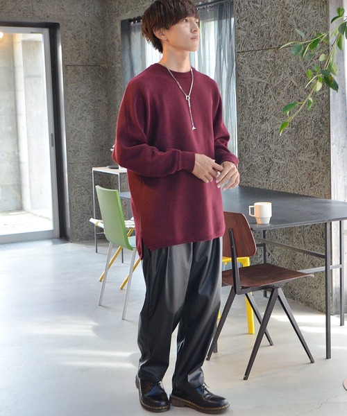 MinoriTY（マイノリティ）の「【MinoriTY】ビッグシルエットミラノリブ編みニット クルーネックセーター メンズ 春服 冬服 ルーズシルエット ルーズフィット オーバーサイズ バルーンスリーブ インナー（ニット/セーター・メンズ・モカ/ブルー/ラベンダー/ライトグレー/オフホワイト/ブラック系その他/ブラウン系その他/ベージュ系その他/ブルー系その他/ダークラベンダー/グレー系その他/グリーン/アイボリー/ベージュ/カーキ/ブラウン/ワイン/パープル/チャコール/ブラック・S/M/L）」の22枚目の写真