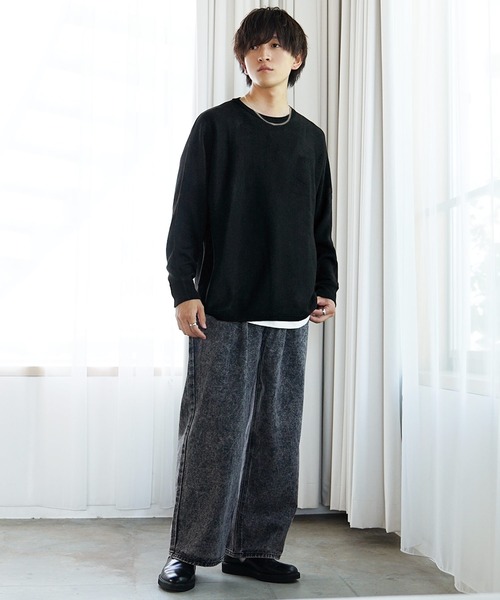 MinoriTY(マイノリティ)の「【MinoriTY】ビッグシルエットミラノリブ編みニット クルーネックセーター メンズ 春服 冬服 ルーズシルエット ルーズフィット オーバーサイズ バルーンスリーブ インナー(ニット/セーター・メンズ・ブラック/アイボリー/ベージュ/カーキ/ブラウン/ワイン/パープル/チャコール/ブルー/モカ/ブラウン系その他/ブルー系その他/ベージュ系その他/ブラック系その他/オフホワイト/ライトグレー/グレー系その他/ラベンダー/ダークラベンダー/グリーン・S/M/L)」の22枚目の写真