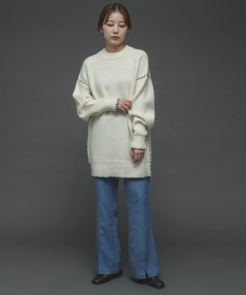 SENSE OF PLACE by URBAN RESEARCH（センスオブプレイスバイアーバンリサーチ）の「『TALLサイズあり』ウールライクセンターシームキックフレアパンツ（その他パンツ・レディース・ライトグレー/ブルー/ブラック・TALL/X-SMALL/SMALL/MEDIUM）」の9枚目の写真