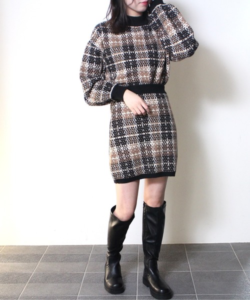 one way（ワンウェイ）の「【oneway】チェックツイードニットトップス