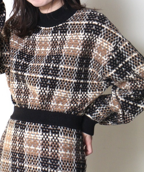 one way（ワンウェイ）の「【oneway】チェックツイードニットトップス