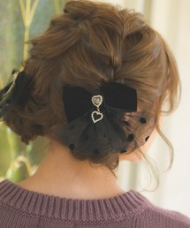 ドットチュールリボンヘアクリップSET