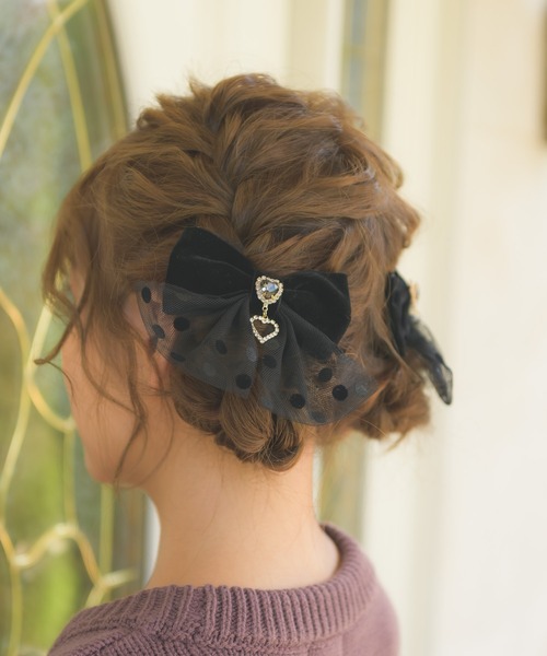 ROJITA(ロジータ)の「ドットチュールリボンヘアクリップSET(バレッタ/ヘアクリップ・レディース・ブラック・FREE)」の2枚目の写真
