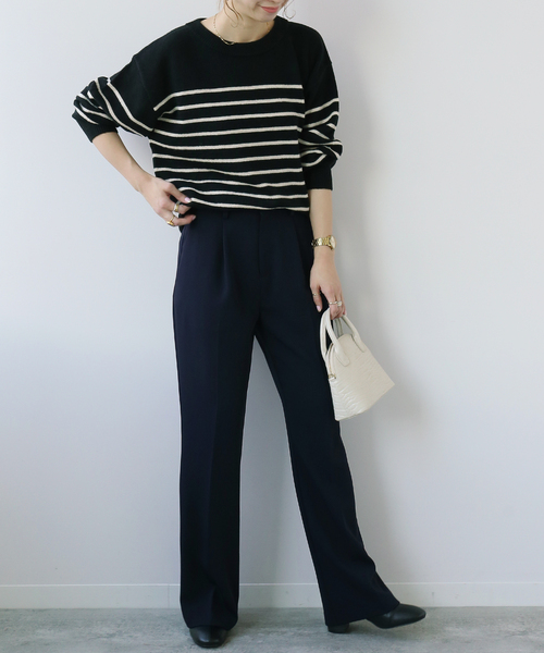 Simplicite（サンプリシテ）の「梨地セットパンツ◆（スラックス・レディース・ネイビー/ベージュ/ブラック・36/38）」の3枚目の写真