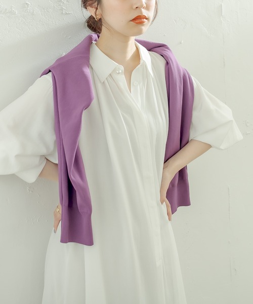 natural couture（ナチュラルクチュール）の「【WEB限定】osonoポイントパール釦ワンピース（ワンピース・レディース・パープル/ブラウン/グレー/オフホワイト/カーキ/ストライプ・FREE）」の2枚目の写真