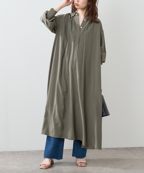 natural couture（ナチュラルクチュール）の「【WEB限定】osonoポイントパール釦ワンピース（ワンピース・レディース・パープル/ブラウン/グレー/オフホワイト/カーキ/ストライプ・FREE）」の5枚目の写真