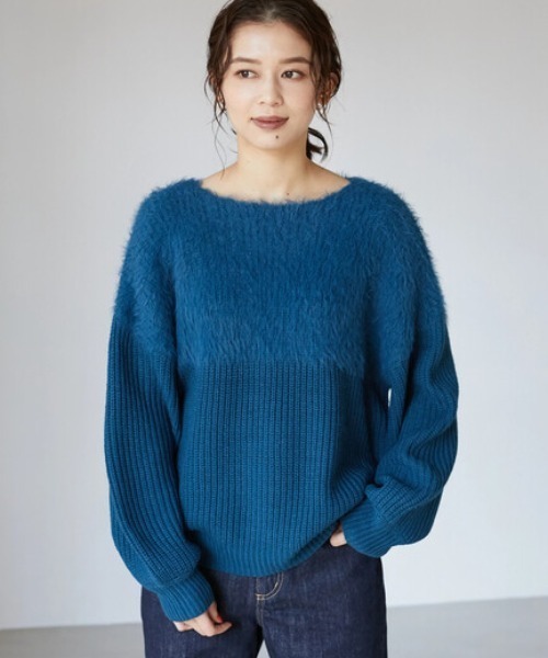 Petit fleur（プチフルール）の「・Petit Fleur シャギーニットプルオーバー＊（ニット/セーター・レディース・ブルー/アイボリー/マスタード/グレイッシュベージュ・FREE）」の4枚目の写真