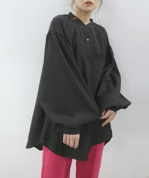 セール】ボリュームスリーブバンドカラーブラウス（シャツ/ブラウス
