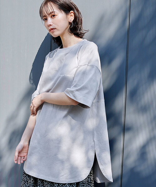 KANGOL EXTRA COMFORT（カンゴールエクストラコンフォート）の「【KANGOL EXTRA COMFORT(カンゴール エクストラ コンフォート)】配色ステッチ切替 ビックシルエットチュニック（チュニック・レディース・ライトグレー/ライトベージュ/ピンク/エメラルド/オフホワイト/ブラック・LL/M/L）」の14枚目の写真