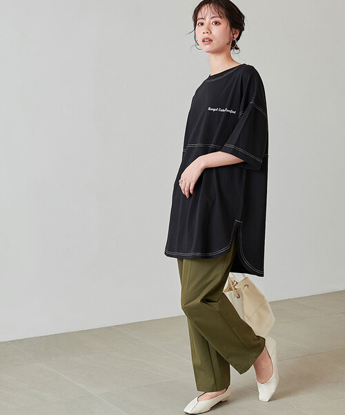 KANGOL EXTRA COMFORT（カンゴールエクストラコンフォート）の「【KANGOL EXTRA COMFORT(カンゴール エクストラ コンフォート)】配色ステッチ切替 ビックシルエットチュニック（チュニック・レディース・ライトグレー/ライトベージュ/ピンク/エメラルド/オフホワイト/ブラック・LL/M/L）」の13枚目の写真