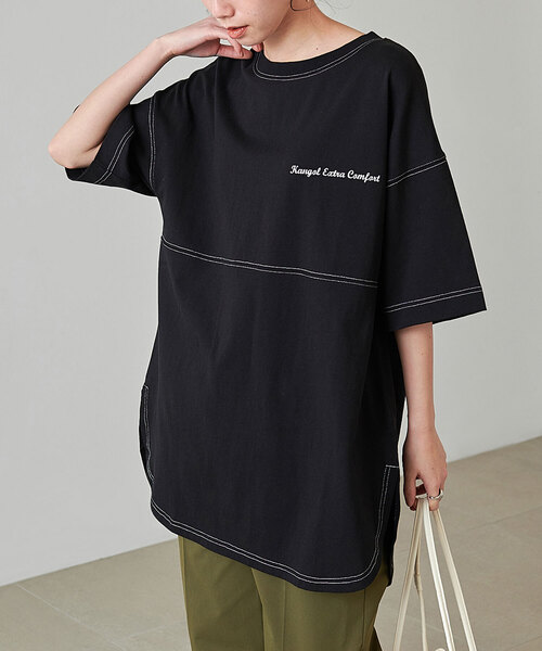 KANGOL EXTRA COMFORT（カンゴールエクストラコンフォート）の「【KANGOL EXTRA COMFORT(カンゴール エクストラ コンフォート)】配色ステッチ切替 ビックシルエットチュニック（チュニック・レディース・ライトグレー/ライトベージュ/ピンク/エメラルド/オフホワイト/ブラック・LL/M/L）」の12枚目の写真