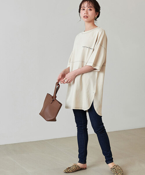 KANGOL EXTRA COMFORT（カンゴールエクストラコンフォート）の「【KANGOL EXTRA COMFORT(カンゴール エクストラ コンフォート)】配色ステッチ切替 ビックシルエットチュニック（チュニック・レディース・ライトグレー/ライトベージュ/ピンク/エメラルド/オフホワイト/ブラック・LL/M/L）」の10枚目の写真