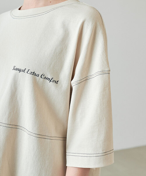 KANGOL EXTRA COMFORT（カンゴールエクストラコンフォート）の「【KANGOL EXTRA COMFORT(カンゴール エクストラ コンフォート)】配色ステッチ切替 ビックシルエットチュニック（チュニック・レディース・ライトグレー/ライトベージュ/ピンク/エメラルド/オフホワイト/ブラック・LL/M/L）」の7枚目の写真