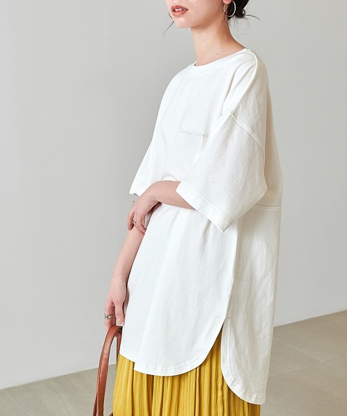 KANGOL EXTRA COMFORT（カンゴールエクストラコンフォート）の「【KANGOL EXTRA COMFORT(カンゴール エクストラ コンフォート)】配色ステッチ切替 ビックシルエットチュニック（チュニック・レディース・ライトグレー/ライトベージュ/ピンク/エメラルド/オフホワイト/ブラック・LL/M/L）」の2枚目の写真