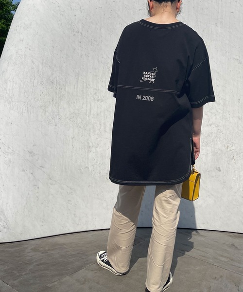 KANGOL EXTRA COMFORT（カンゴールエクストラコンフォート）の「【KANGOL EXTRA COMFORT(カンゴール エクストラ コンフォート)】配色ステッチ切替 ビックシルエットチュニック（チュニック・レディース・ライトグレー/ライトベージュ/ピンク/エメラルド/オフホワイト/ブラック・LL/M/L）」の3枚目の写真