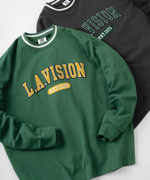 VISION STREET WEAR(ヴィジョンストリートウェア)の「【VISION STREET WEAR/ヴィジョンストリートウェア】カレッジワッペン リブラインロンT/長袖カットソー(Tシャツ/カットソー・レディース・ホワイト/チャコールグレー/グリーン/マルチ・M/L/XL)」の3枚目の写真