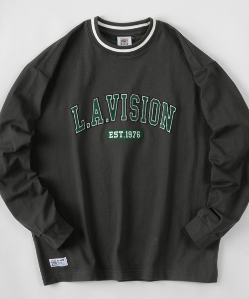 VISION STREET WEAR(ヴィジョンストリートウェア)の「【VISION STREET WEAR/ヴィジョンストリートウェア】カレッジワッペン リブラインロンT/長袖カットソー(Tシャツ/カットソー・レディース・ホワイト/チャコールグレー/グリーン/マルチ・M/L/XL)」の6枚目の写真