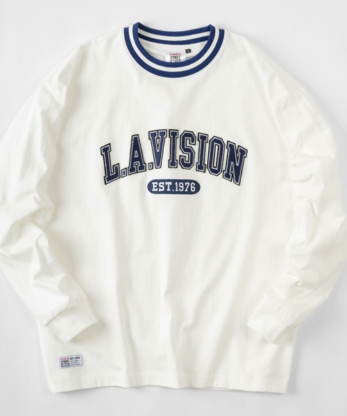 VISION STREET WEAR(ヴィジョンストリートウェア)の「【VISION STREET WEAR/ヴィジョンストリートウェア】カレッジワッペン リブラインロンT/長袖カットソー(Tシャツ/カットソー・レディース・ホワイト/チャコールグレー/グリーン/マルチ・M/L/XL)」の5枚目の写真