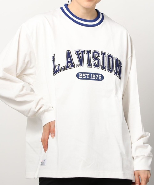 VISION STREET WEAR(ヴィジョンストリートウェア)の「【VISION STREET WEAR/ヴィジョンストリートウェア】カレッジワッペン リブラインロンT/長袖カットソー(Tシャツ/カットソー・レディース・ホワイト/チャコールグレー/グリーン/マルチ・M/L/XL)」の18枚目の写真