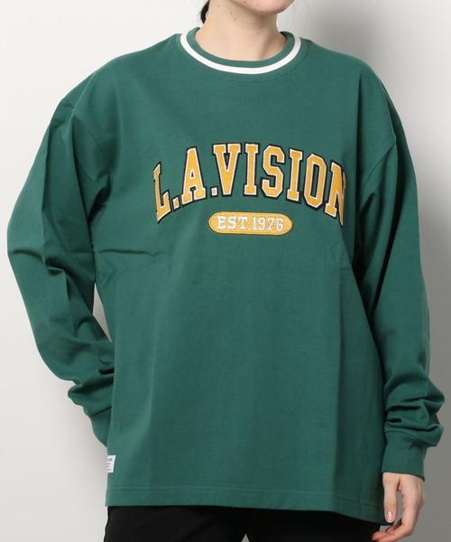 VISION STREET WEAR(ヴィジョンストリートウェア)の「【VISION STREET WEAR/ヴィジョンストリートウェア】カレッジワッペン リブラインロンT/長袖カットソー(Tシャツ/カットソー・レディース・ホワイト/チャコールグレー/グリーン/マルチ・M/L/XL)」の16枚目の写真