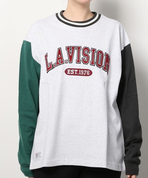 VISION STREET WEAR(ヴィジョンストリートウェア)の「【VISION STREET WEAR/ヴィジョンストリートウェア】カレッジワッペン リブラインロンT/長袖カットソー(Tシャツ/カットソー・レディース・ホワイト/チャコールグレー/グリーン/マルチ・M/L/XL)」の15枚目の写真