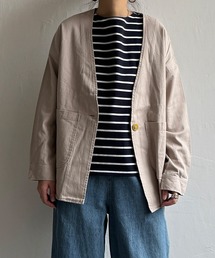 oldtown ノーカラーシャツジャケット シャツジャケット」に該当するノーカラージャケットファッション