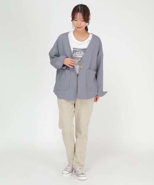 LBC（エルビーシー）の「ノーカラーシャツテールジャケット（ノーカラージャケット・レディース・チャコールグレー/ベージュ・L/M）」の18枚目の写真