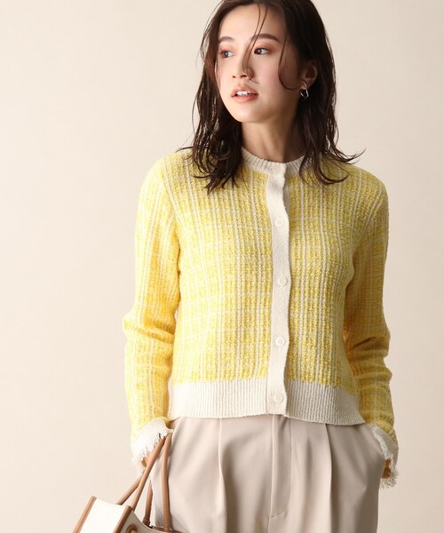 OPAQUE.CLIP（オペークドットクリップ）の「◆ツイード風編みニットカーディガン（カーディガン/ボレロ・レディース・ネイビー/グリーン/イエロー・38）」の3枚目の写真