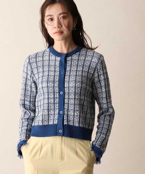 OPAQUE.CLIP（オペークドットクリップ）の「◆ツイード風編みニットカーディガン（カーディガン/ボレロ・レディース・ネイビー/グリーン/イエロー・38）」の4枚目の写真