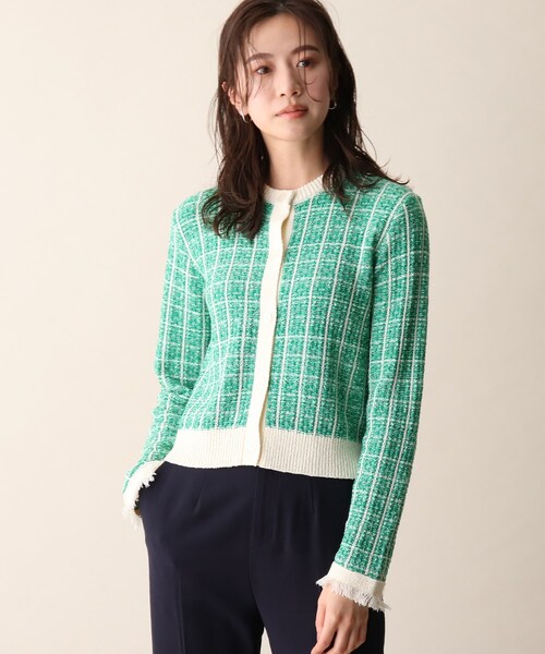 OPAQUE.CLIP（オペークドットクリップ）の「◆ツイード風編みニットカーディガン（カーディガン/ボレロ・レディース・ネイビー/グリーン/イエロー・38）」の10枚目の写真
