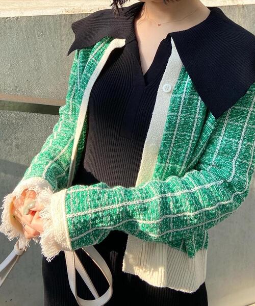 OPAQUE.CLIP（オペークドットクリップ）の「◆ツイード風編みニットカーディガン（カーディガン/ボレロ・レディース・ネイビー/グリーン/イエロー・38）」の16枚目の写真