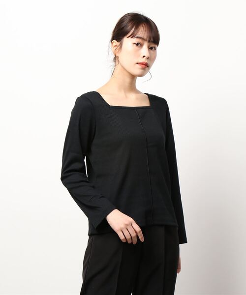 ehka sopo（エヘカソポ）の「スクエア／クルーネック前後着カットソー（Tシャツ/カットソー・レディース・ブラック/ベージュ/キナリ・ﾌﾘ-）」の3枚目の写真