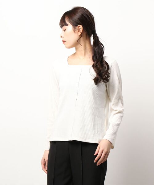 ehka sopo（エヘカソポ）の「スクエア／クルーネック前後着カットソー（Tシャツ/カットソー・レディース・ブラック/ベージュ/キナリ・ﾌﾘ-）」の6枚目の写真