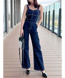 バイカラーステッチデニムサロペット