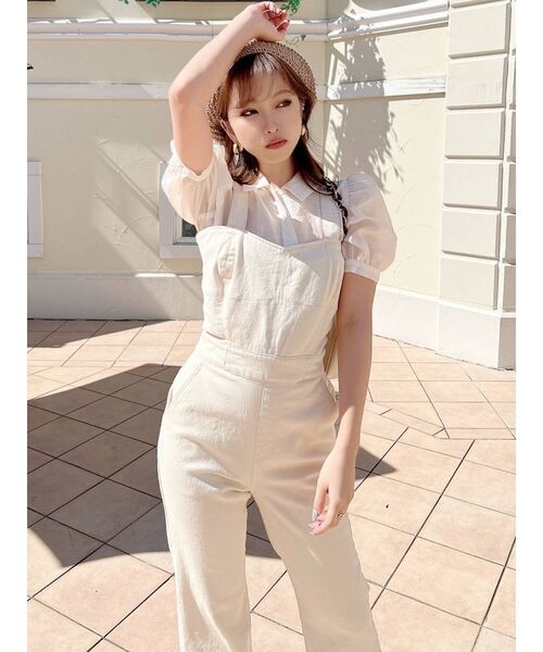 RESEXXY（リゼクシー）の「バイカラーステッチデニムサロペット