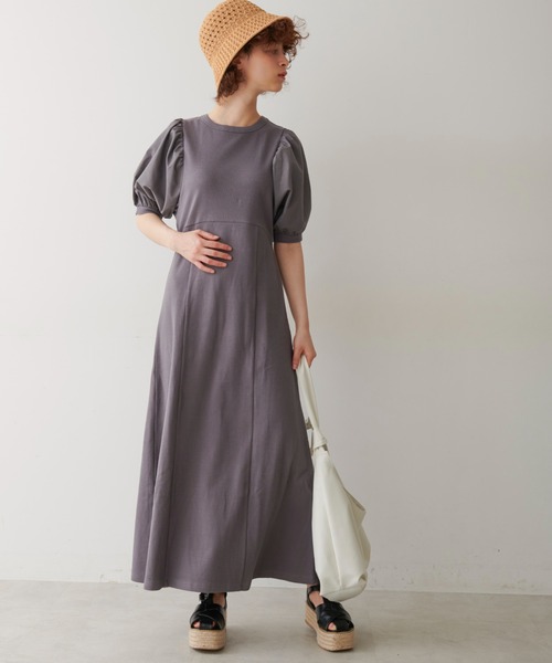 FREE'S MART(フリーズマート)の「◆布帛ドッキング半袖カットソーマキシワンピース(ワンピース・レディース・ホワイト/ブラック/カーキ・SMALL/MEDIUM)」の7枚目の写真