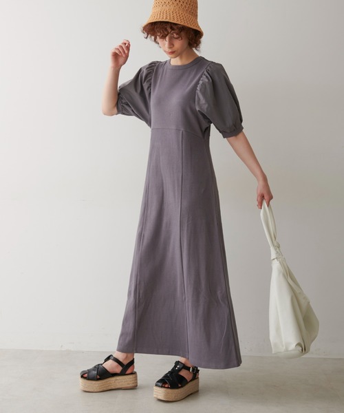 FREE'S MART(フリーズマート)の「◆布帛ドッキング半袖カットソーマキシワンピース(ワンピース・レディース・ホワイト/ブラック/カーキ・SMALL/MEDIUM)」の8枚目の写真