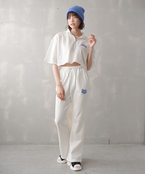 SPINNS(スピンズ)の「ハーフジップショート丈5分袖カットソー(Tシャツ/カットソー・レディース・ホワイト/サックスブルー/ピンク/グリーン/オートミール・ONESIZE)」の19枚目の写真