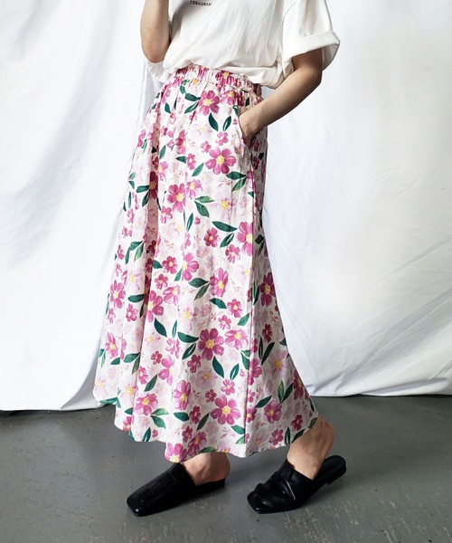 M&KYOKO 布帛スカート花柄 裏地付き