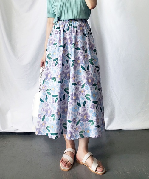 M&KYOKO 布帛スカート花柄 裏地付き M&KYOKO 布帛スカート花柄 裏地付き