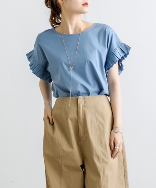 PUAL CE CIN（ピュアルセシン）の「シルケット袖フリルTシャツ（Tシャツ/カットソー・レディース・ブラック/ピンク/ブルー/グリーン・FREE）」の3枚目の写真