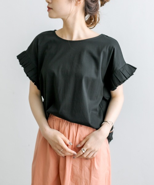 PUAL CE CIN（ピュアルセシン）の「シルケット袖フリルTシャツ（Tシャツ/カットソー・レディース・ブラック/ピンク/ブルー/グリーン・FREE）」の2枚目の写真