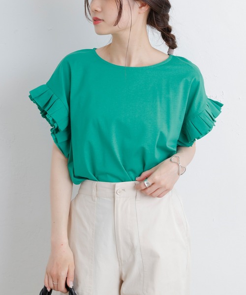 PUAL CE CIN（ピュアルセシン）の「シルケット袖フリルTシャツ（Tシャツ/カットソー・レディース・ブラック/ピンク/ブルー/グリーン・FREE）」の21枚目の写真