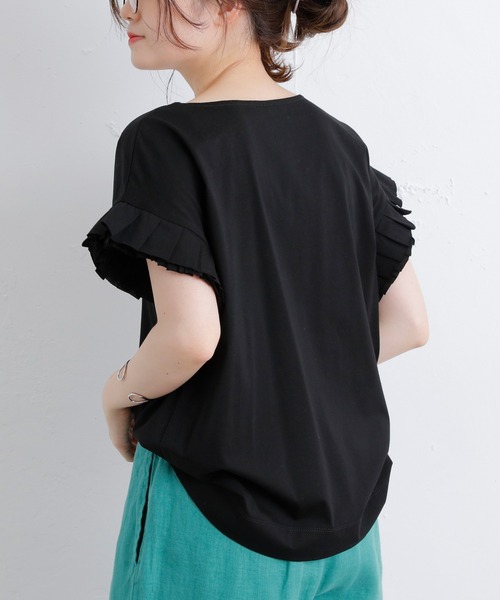 「PUAL CE CIN」 長袖カットソー FREE ブラック系その他 レディース PUAL CE CIN（ピュアルセシン）の「シルケット袖フリルTシャツ
