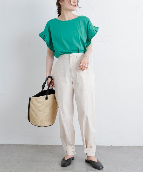 PUAL CE CIN（ピュアルセシン）の「シルケット袖フリルTシャツ（Tシャツ/カットソー・レディース・ブラック/ピンク/ブルー/グリーン・FREE）」の7枚目の写真