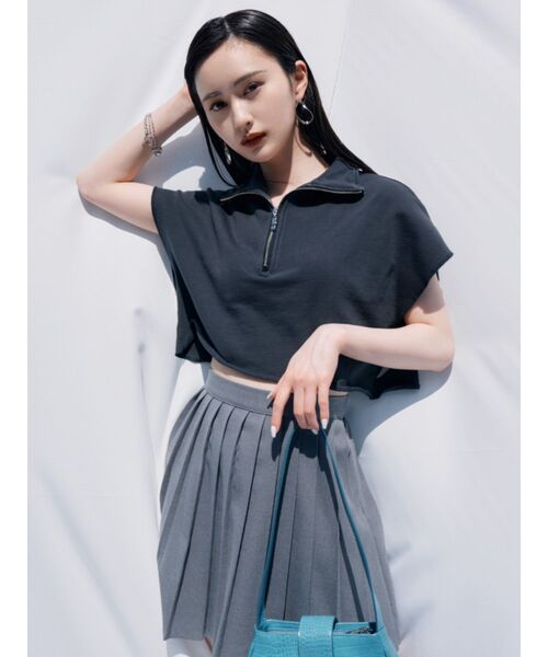 EMODA（エモダ）の「カバーハーフジップトップ（Tシャツ/カットソー・レディース・ホワイト/ブラック/グレー・FREE）」の7枚目の写真